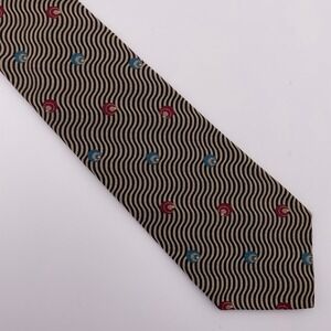 Robert Talbott Nordstrom‎ Mens Silk Woven Tie Black Gold Waves Red Blue Circles